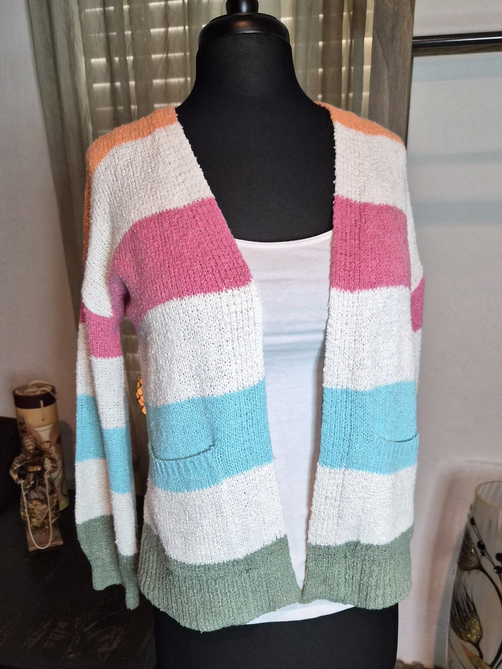 SO Brand Striped Open-Front Women’s Cardigan Sweater #0257